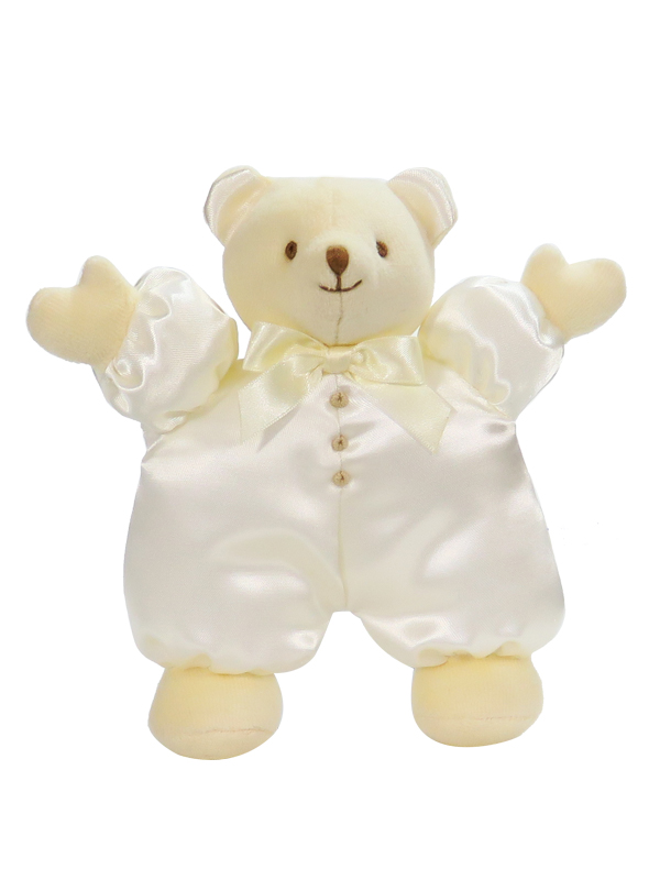 Cream Satin Puff Bear Baby Toy