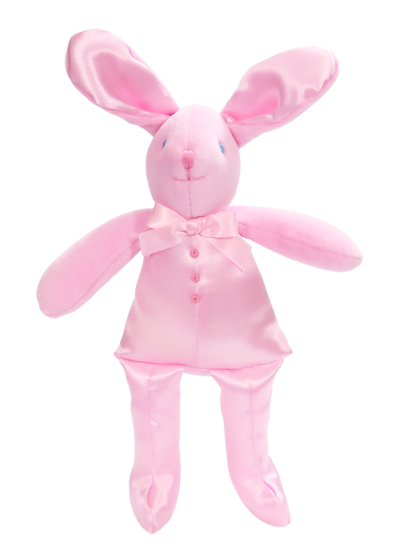 Pink Satin Bunny Squeaker Baby Toy by Kate Finn Australia