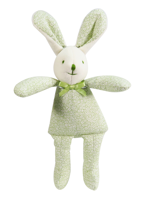 Green Swirls Bunny Squeaker Baby Toy by kate Finn Australia