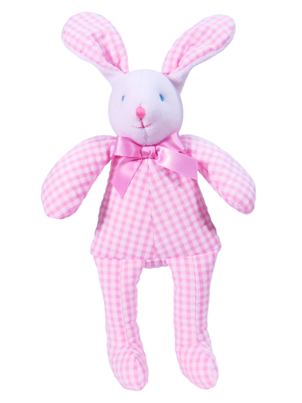 Pink Seersucker Check Bunny Squeaker baby Toy by Kate Finn Australia