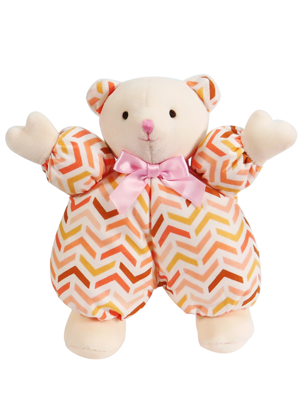 Peach Chevron Puff Bear Baby Toy