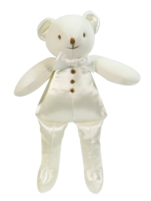 Ivory Satin Squeaker Bear Baby Toy