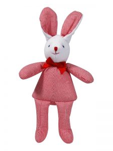 Red Micro Check Bunny Squeaker Baby Toy by Kate Finn Australia