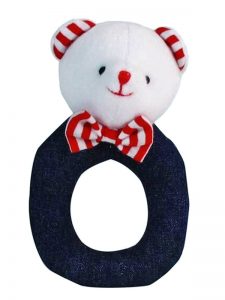 Denim Bear Baby Ring Rattle by Kate Finn Australia