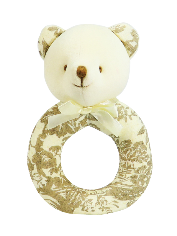 Antique Toile Bear Baby Ring Rattle by Kate Finn Australia