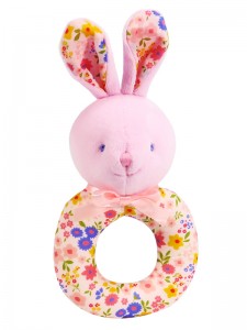 Peach Floral Bunny Baby Ring Rattle by Kate Finn Australia