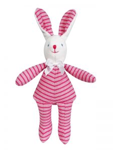 Fuchsia Ticking Bunny Squeaker Baby Toy by Kate Finn Australia