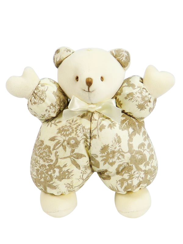 Antique Toile Puff Bear Baby Toy