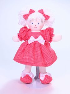 Mini Dottie 21cm Rag Doll Red Designed and Sold by Kate Finn Australia