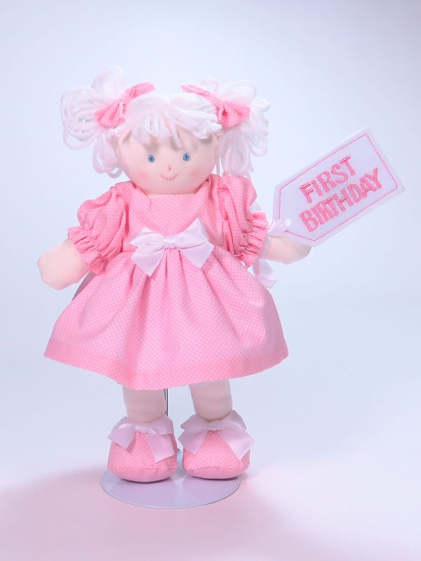 First Birthday 21cm Rag Doll Pink Designed by Kate Finn Australia